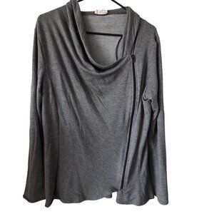 Blumin ApparelUS Size L Gray Asymmetrical Zip Cowl Neck Long Sleeve Top Stretch